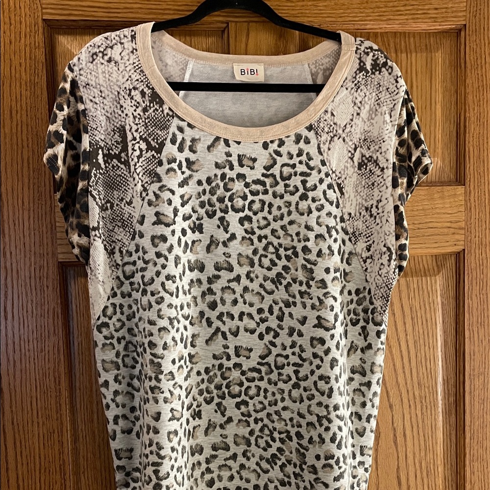 BiBi Animal Print Short Sleeve Top - Black and Cream